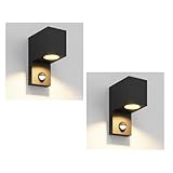ledscom.de 2 pièces Applique ALSE Downlight pour l'extérieur, détecteur de mouvement, noir, rectangulaire, ampoule LED GU10 incluse, 450lm blanc