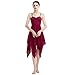 AFAVOM Lyrical Dance Dress for Women Adult Contemporary Dance Costume Solid Halter Spaghetti Straps Asymmetric Flowy Chiffon Dress Handkerchief Skirt Lyrical Dancewear Wine Red X-Small