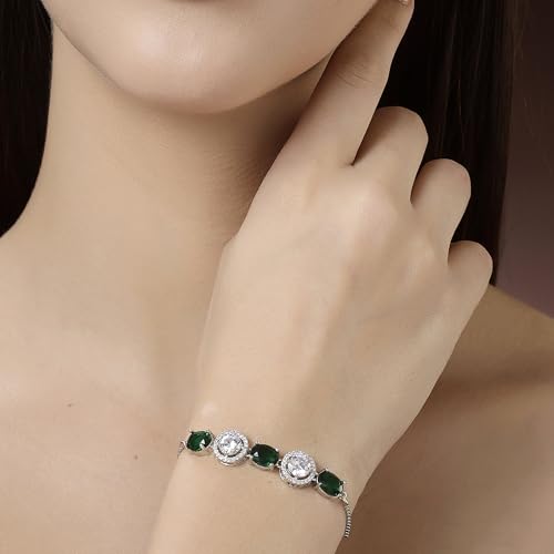 Image of ZENEME Rhodium Plated Brass Crystal Stylish Silver Plated American Diamond Melodic Opulence Bracelets For Women & Gifts For Girls Jewellery