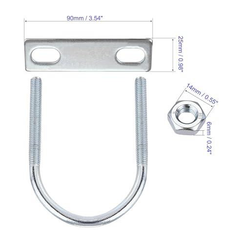 MACHSWON Round U-Bolt,2 Set Zinc Plated Alloy Steel M8 U Bolts 60mm(2.36") Inner Width 100mm Length with Nuts and Frame Plate for Automobiles Boat Trailer - Image 3