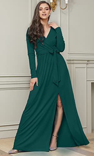 Image of KOH KOH Womens Long Sleeve V-Neck High Slit Cocktail Evening Gown Maxi Dress