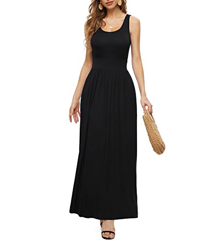 Image of LILBETTER Women's Sleeveless Maxi Dresses Empire Waist Casual Long Dresses with Pockets