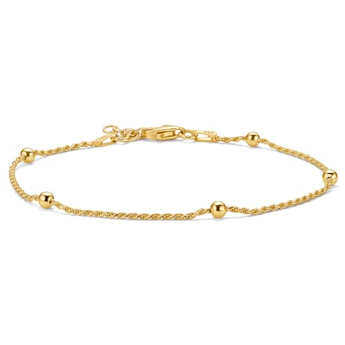 MIORE Bracelet Femme Argent 925 Plaqué Or Chaine de Main Réglable Boules