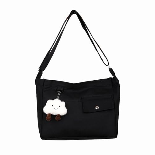 Image of Cotton Tote Handbag Women Canvas Crossbody Beach Bag Hobo Shoulder Tote Bag with 3 External Pocket,Zipper Closure