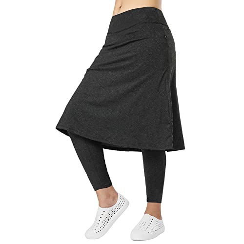 Image of Women Knee Length Skirts with Leggings,Pickleball Skirted Leggings Capris for Tennis Yoga Women Zipper Pockets