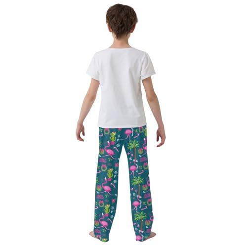 Xmas Flamingo Cacti Boys Long Pants Soft Trousers Elastic Waist Kids Lounge Bottoms with Pockets S-XL3