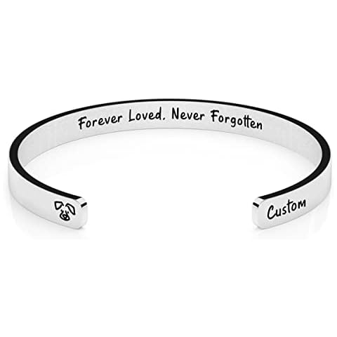 DemiJewelry Forever Loved, Never Forgotten Dog Pet Memorial Gifts Loss of Dog Personalzed Cuff Bracelet Sympathy Gift Customized Engraved Pets Name Cover