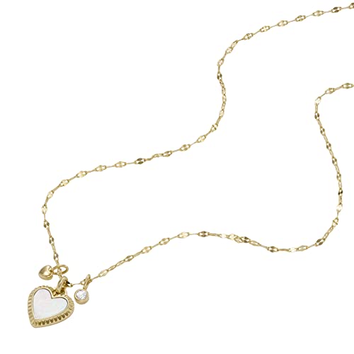 Fossil Women's Heart Mother Of Pearl Necklace And Earrings Gift Set, Color: Silver (Model: Jf04246Set) #TOP2