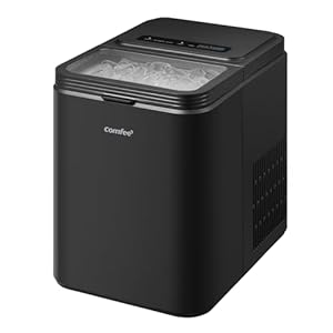 COMFEE' RCI12BL1UK(E) Countertop Ice Maker, 12kg in 24H, 8 Ice Bullets in 6-9 minutes, 2 Bullet Ice Sizes, Self-Cleaning Ice Machine with Ice Scoop & Basket, Suitable for Home/Kitchen/Office/Party