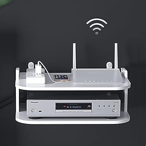Router rack Shelves Solid Wood TV Set Top Box Shelf Wifi Wireless Router Storage Box Simple, Easy To Install for Living Room, Family Room, Media Room, Study or Office Cover
