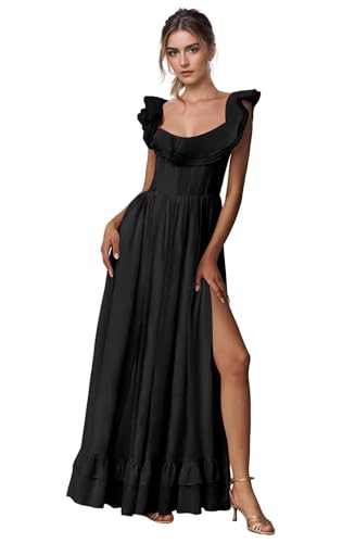 Tianzhihe Women‘s Ruffle Chiffon Bridesmaid Dresses with Slit Pleated A Line Formal Party Gowns for Women