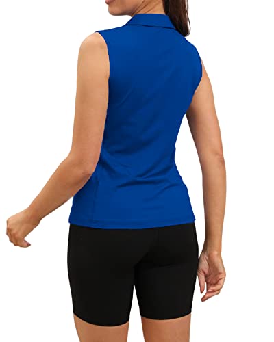 Aurgelmir Women's Sleeveless Golf Tank Tops T Shirts 1/4 Zip Casual Lightweight Workout Tennis Polo Shirts Blue #TOP3