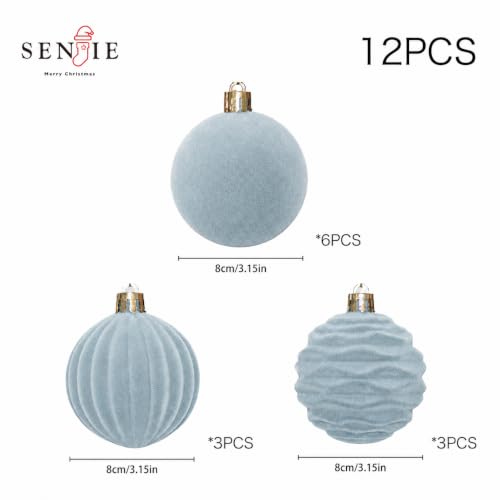Image of 3.15In Velvet Ornaments for Christmas Tree,12Pcs Christmas Ornaments Set | Dusty Blue Velvet Christmas Ornaments;Christmas Decor;Flocked Shatterproof Christmas Balls;Holiday Christmas Decoration