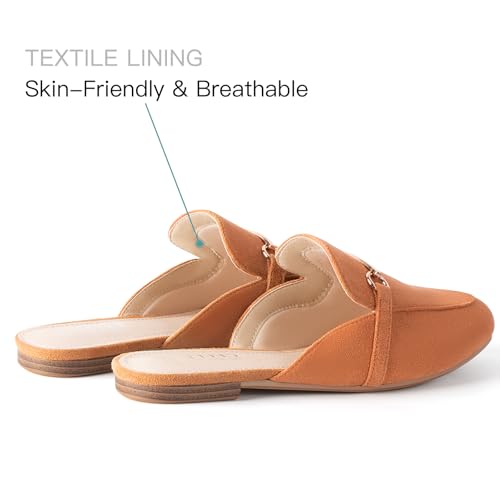 Image of MUSSHOE Gold Buckle Mules for Women - Comfortable Memory Foam Loafers, Classy Slip On Flats for Office Business Casual, Dressy Pointed Toe Shoes