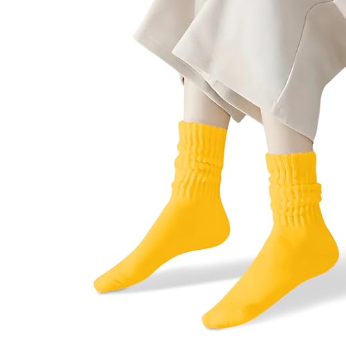 Image of COUVER Womens Scrunched Slouch Socks Soft Cotton Breathable Retro Crew or Knee High, Multiple Colors