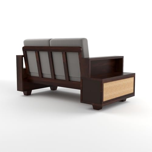 Image of Sheesham Wood 4 Seater Sofa Set with 2 Drawer Storage | 2+2 Wooden Sofa Set Furniture for Living Room Home Office (Natural Cane,Walnut Finish)