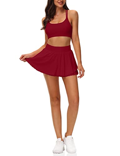 Image of UrKeuf Women's Athletic Tennis Skirts with Pockets 13in Ruffle Golf Running Workout Ice Silk Flowy Skorts with Sports Shorts