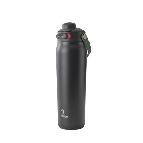 Image of REDUCE Aura Vacuum Insulated 26 oz Water Bottle - Leak-Proof & Chug Spout for Quick Hydration - Keeps Drinks Cold for 30 Hours - Removable Handle for Travel or Gym - Soft Sit Base - Phantom