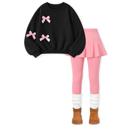 Image of Toddler Girl Clothes Ruffle Long Sleeve Heart Print Tops and Pants 2PC Little Girl Winter Outfits Size (4-7T)