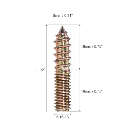 Image of uxcell 5 /16-18x1-1 /2 Hanger Bolts, 12pcs Double Ended Screws Wood Dowel Screws for Furniture