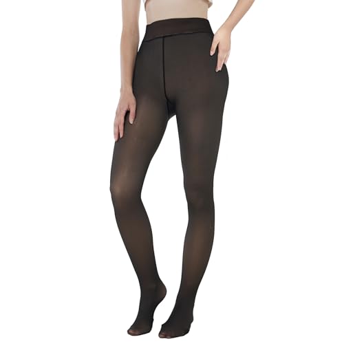 EXQUISLIFE Fleece Lined Tights Sheer Women - Fake Translucent Warm Pantyhose Leggings Sheer Thick Tights, for Winter