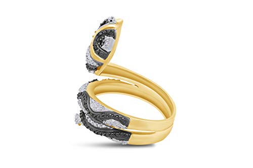 Jewel Zone US Black Natural Diamond Accent Snake Ring in 14k Gold Over Sterling Silver (0.02 Ct)2