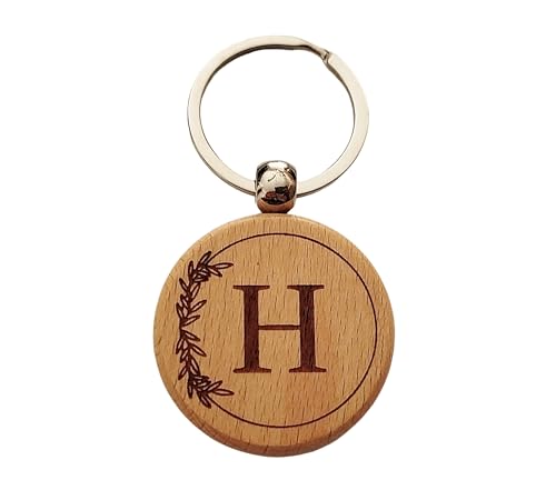 H Porte-clés Personnalisé Lettre H en Bois Gravé - Porte Clef Maison Voiture Cadeau Personnalisé Idéal pour Noël, Anniversaire ou Toute Occasion