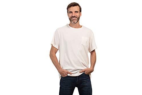 MAI Post Shoulder Surgery Shirts | Chemo Clothing for Port Access | Men Short Sleeve Shirt | Easy Snaps on Shirt Sides and Full Arm Opening | Soft Natural Cotton | Dialysis Clothing White