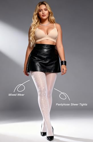 Image of VEBZIN 2 Pairs of Women's Sheer Tights, Fishnet Tights Match Sets Sparkly Tights Sheer Stockings Pantyhose