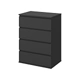 4/5/6 Drawer Dresser, Modern Chest of Drawers Without Handle Wooden Tall Dresser Storage Cabinet Bedroom Furniture for Home Office (Black, 4 Drawer)