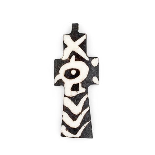 The Bead Chest Handmade Batik Bone Cross Pendant from Kenya – African Tribal Design – Eye – Fair Trade Ethically Sourced Jewelry Making Charm