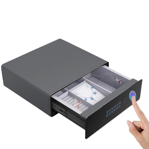 DYK&NX Caja Fuerte para Huellas Dactilares Cajón, Oculta caja fuerte digital armario, Antirrobo del Hogar Biométrico Caja de Seguridad, para efectivo, Armas, Joyas(B Gray)