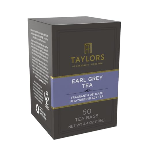 Image of Taylors of Harrogate Earl Grey, Black Tea, Pillow Bags, 50 Count (Pack of 1), Fragrant, Delicate & Light, Caffeinated, Enjoy Hot or Iced, 50 Teabags