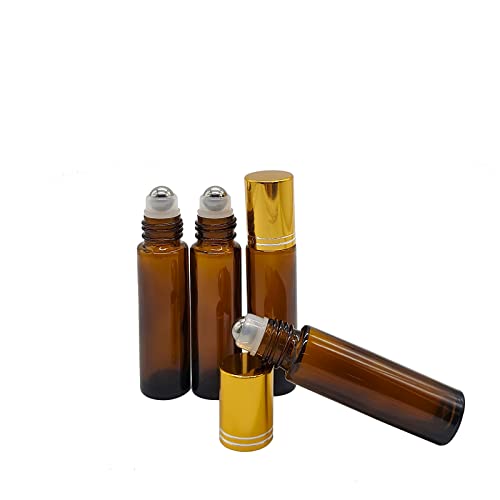 24 Pack Essential Oil Roller Bottles, 10ml Amber Glass Roll-on Bottles with Stainless Steel Roller Balls and Gold Cap4