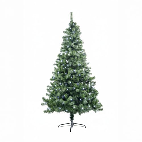 SHATCHI 4Ft-12Ft Pre-Lit Artificial Christmas Tree Alaskan Pine Tips Xmas Home Decorations Metal Stand Warm Multicolour LEDs, Green w/Cool White, 4Ft