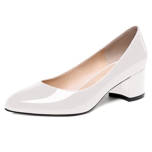 MODENCOCO Women's Patent Leather Round Toe Solid Slip On Chunky Low Heel Pumps Wedding Evening Dress Shoes 2 Inch2