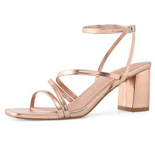 Image of LACUONE Strappy Heels for women Block Heels Square Toe Chunky Ankle Buckle Pump Heeled Sandals