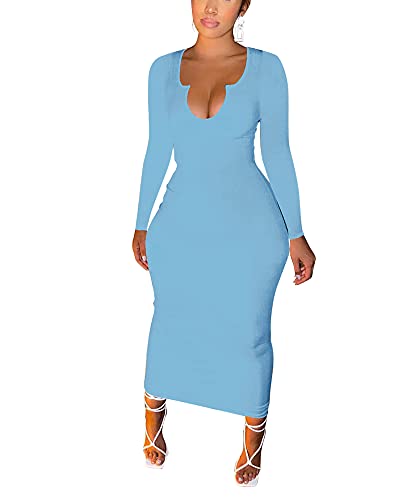 Image of Women Sexy Two Piece Skirt Outfits Long Sleeve /Sleeveless V Neck Bodycon Ribbed Knitted Maxi Club Party Dress