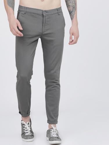 Image of The Indian Garage Co Men Slim Fit Solid Mid-Rise Stretchable Chinos