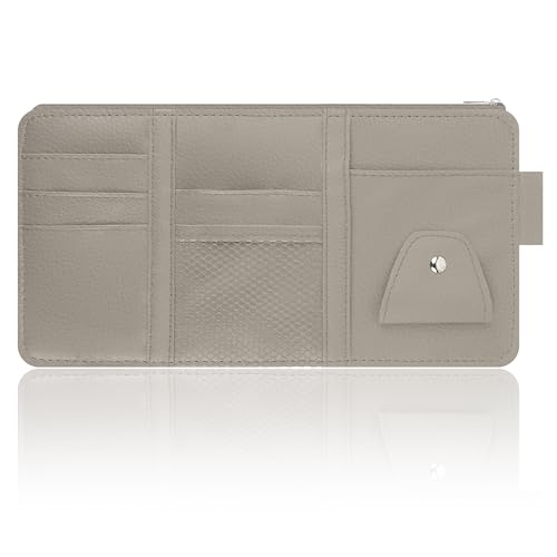 Image of Car Visor Organizer with Sunglass Holder,Multi-Functional Car Sun Visor Organizer with Zipper for Cards,Money,Tickets,Leather Interior Accessories (Gray)