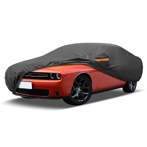 Image of MORNYRAY Compatible with Dodge Challenger,Car Cover Outdoor Waterproof Sun Rain Snow Hail Protection with Driver Door Zipper (Black, Custom Fit Dodge Challenger)