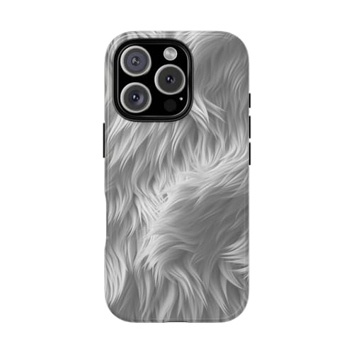 Coque iPhone 16 Pro rigide brillante motif texture fourrure blanche pour smartphone