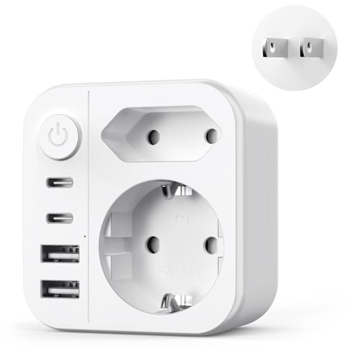 2500W Adaptador Enchufe Japon, 6 en 1 Adaptador Enchufe Tipo A,con 2 USB A y 2 USB C, Adaptador de Viaje Enchufe Español a Japones,América, México, Canadá, Tailandia