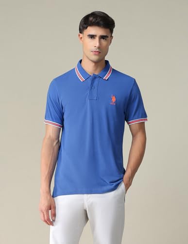Image of U.S. Polo ASSN. Solid Slim Fit Polo T Shirts for Men - 100% Cotton, Half Sleeves Mens Tshirt