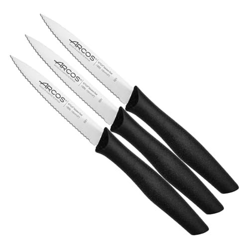 Miniatura 7 de Arcos Serie Nova, Cuchillo Mondador, Hoja Serrada de Acero Inoxidable de 100 mm, Mango de Polipropileno Color Negro (Paquete de 3)