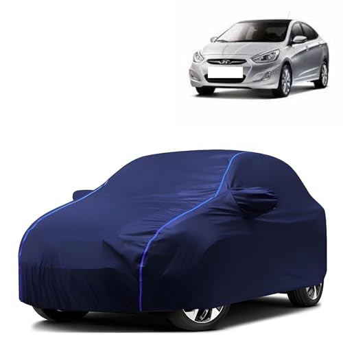Image of Kerwa Car Body Cover Waterproof Compatible with Hyundai Accent Dustproof UV Protection Triple Stitched Elastic Bottom with Mirror Pockets (Blue)