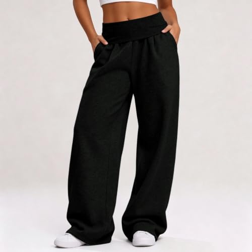 Baggy Sweatpants Women Elegant Loose Fold Over Smocked Waist Wide Leg Pants - image 2