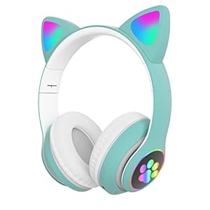 WK LIFE BORN TO LIVE K8 Kids Headphones with Mic for Birthday Gift Girls/Boys Cat Ear Bluetooth, Foldable LED Light Up Headphones Over On Ear for Online Learning School (Green)