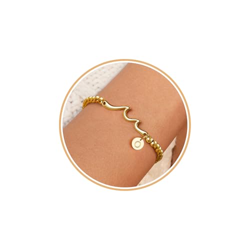 Gold Beaded Bracelets for Women, Initial Bracelets for Women Christmas Gifts for Her Stocking Stuffers for Teens Teen Girl Gifts Trendy Stuff Adjustable Non Tarnish Gold Bracelet with Letter Charm A-Z Birthday Christmas Jewelry for Mom Daughter Grandma Friend
