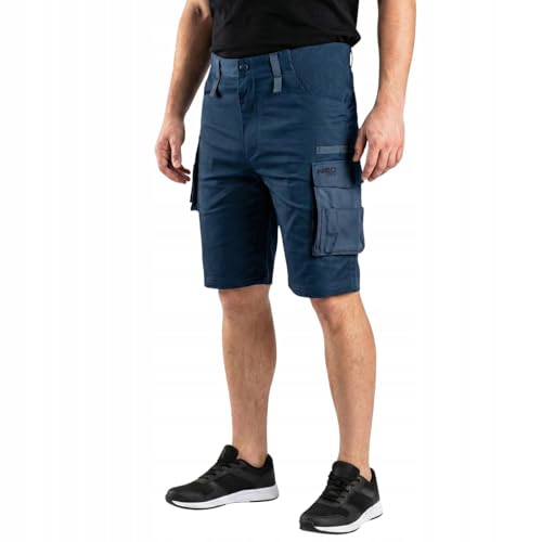 NEO TOOLS Mix&Match Short de travail court bleu foncé stretch avec renfort en Cordura, pantalon d'été robuste pour artisans et industriels, bleu, L